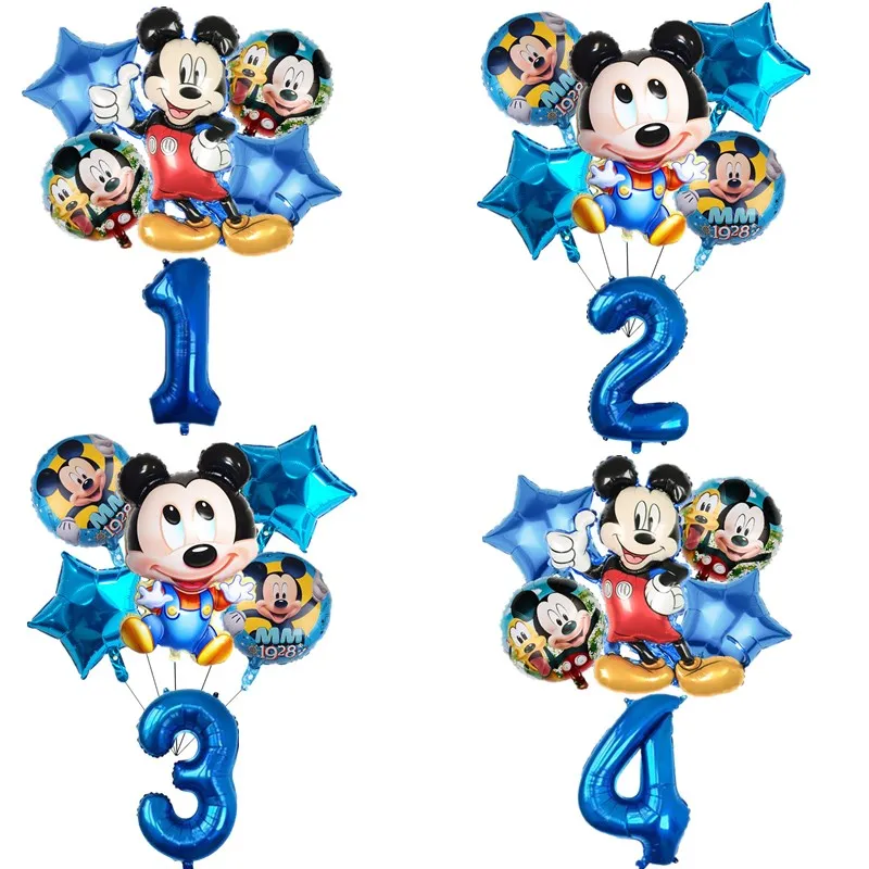 6Pcs Mickey Mouse Foil Balloons Set Kids Boy Favor Decorazioni Per Feste Di Compleanno Baby Showe Mickey Helium Globos Party Supply Toys