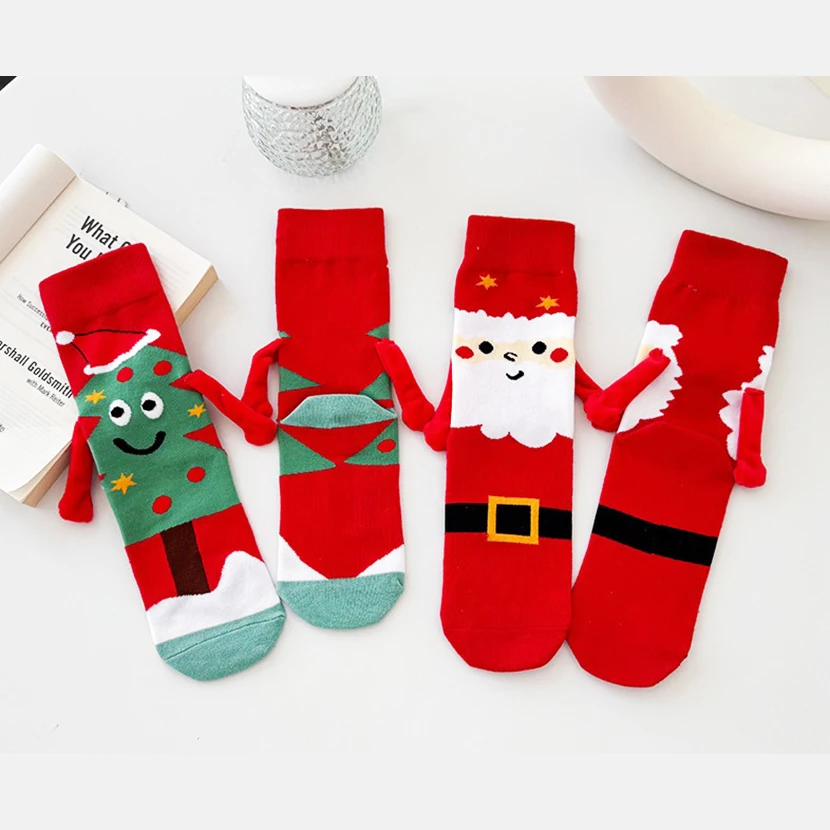 Holding Hands Socks Elastic Magnet Hand Socks Cartoon Comfortable Cotton Mid-calf Funny Gift For New Year Christmas christmas stockings