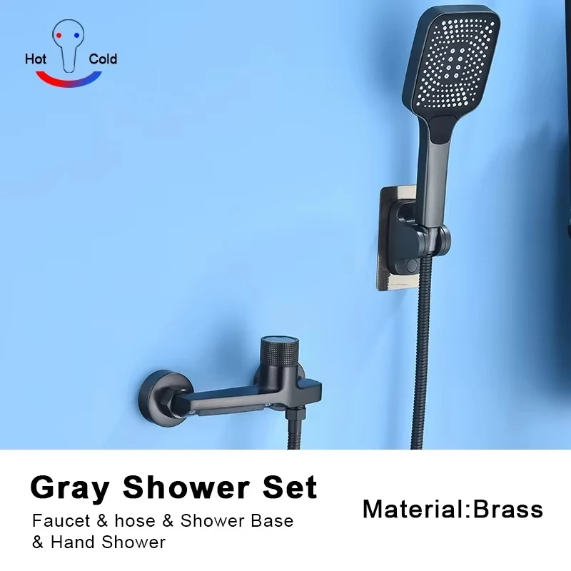 2025 Simple Gun Grey Waterfall Bathtub Faucet Set Hand Held Shower Head Black Brass Hot and Cold Water Mixer Faucet Single Handl 2