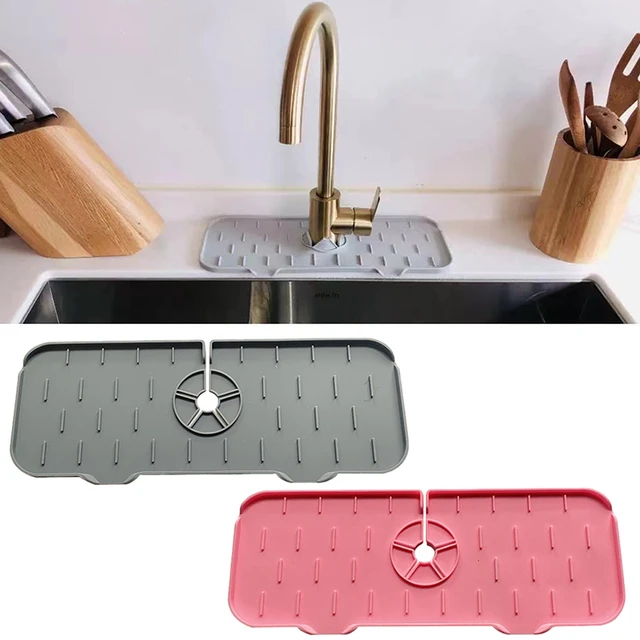 Kitchen Sink Splash Guard, Silicone Faucet Handle Drip Catcher Tray Pad, Washers Faucet Absorbent Mat, Sink Protectors for Kitchen Sink, Sink Mat for