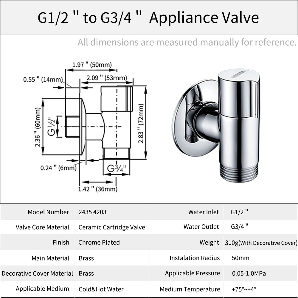 nomona Dishwasher and Washing Machine Faucet for Wall Mounted Cold Water Bibcock Male G1/2" to Male G3/4" Angle valve