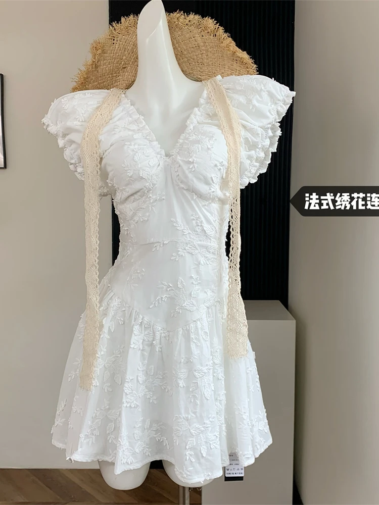 

Summer Vintage French Fashion Sleeveless Design V-Neck Prom Dress For Women 2023 Backless Mini Frocks 2000s Aesthetic Mori Girl