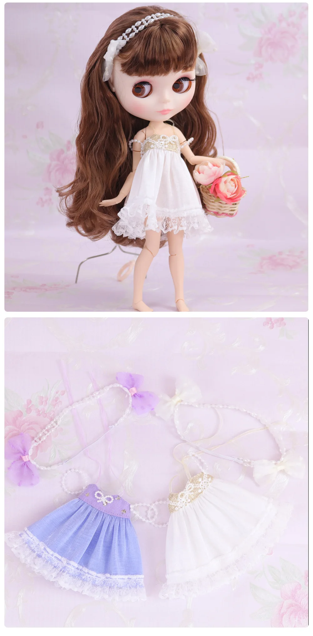 Neo Blythe Doll Sleeveless Dress with Bow & Headdress 3