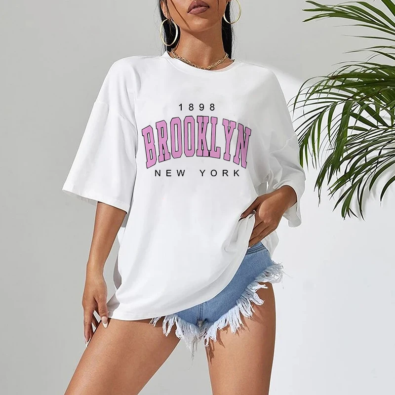 

1898 Brooklyn New York Letter Print T Shirt Women Harajuku Summer Tshirt Funny Graphic T-shirt Korean Style Y2k Tee Tops Female