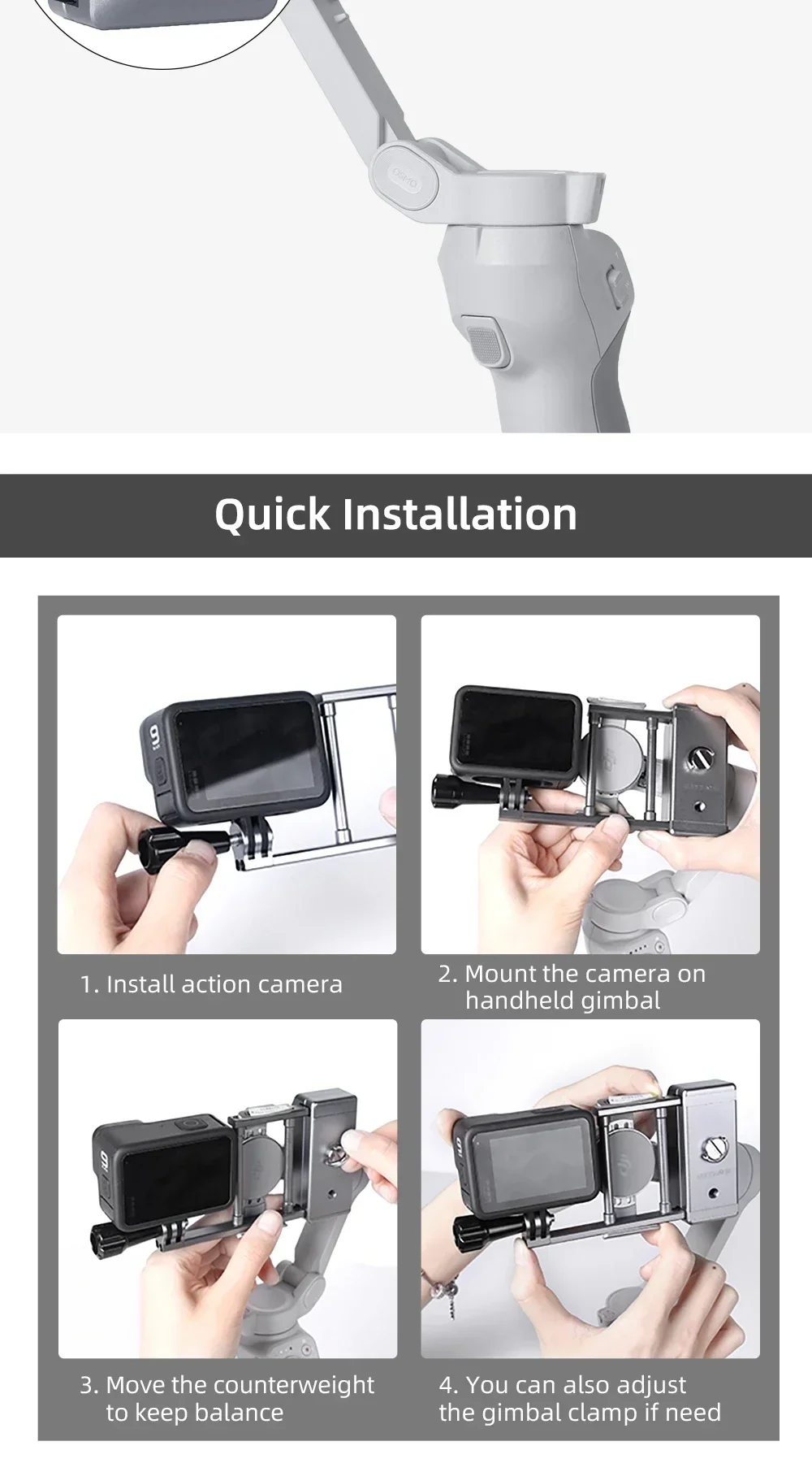 DJI 모바일 6/OM 5용 핸드헬드 어댑터 스위치 마운트 플레이트, 인스타360 플로우 카메라 어댑터, DJI 액션 3용, 고프로 11용
