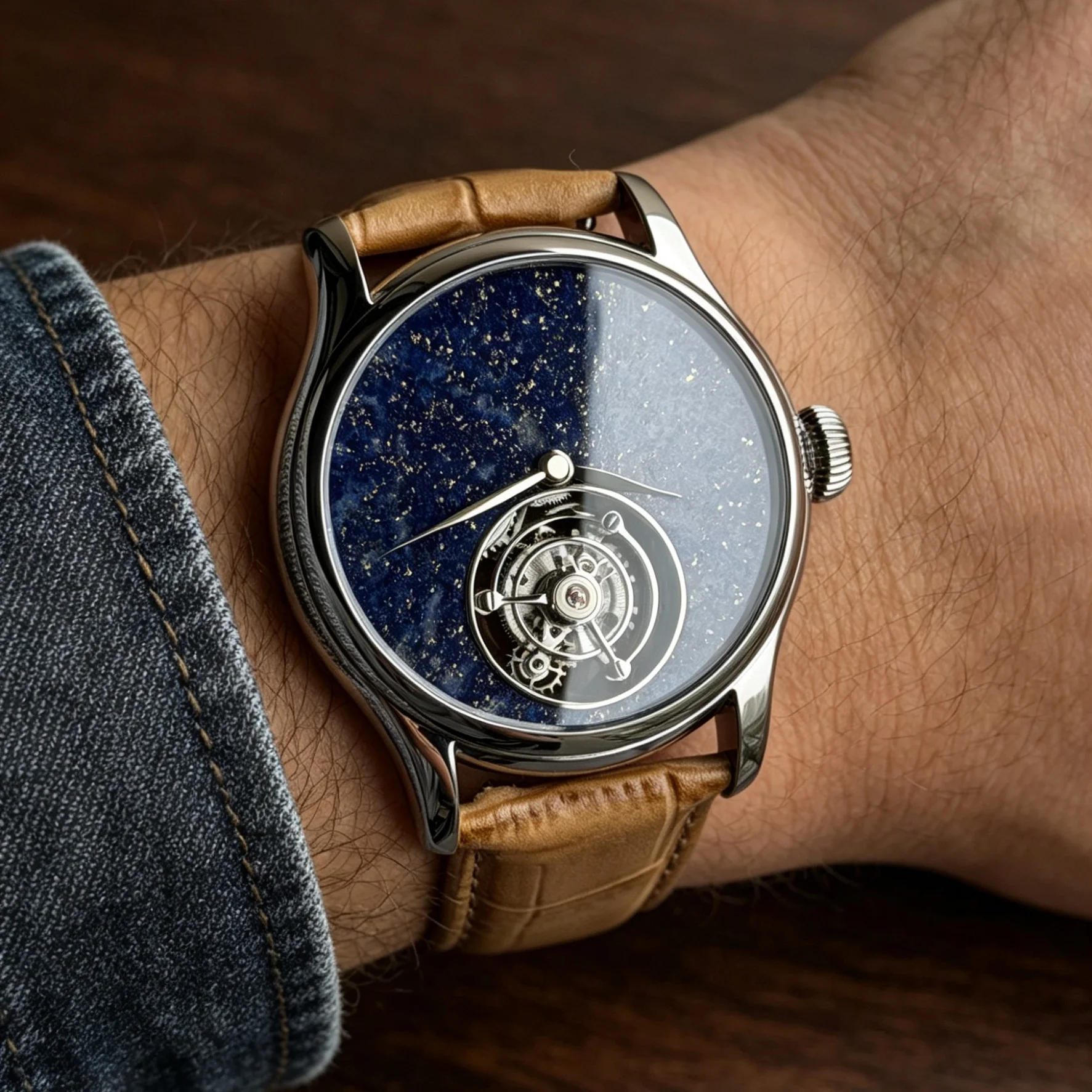 Merkur Tourbillon Watch Natural Stone Dial Sapphire Mechanical Wristwatch Men
