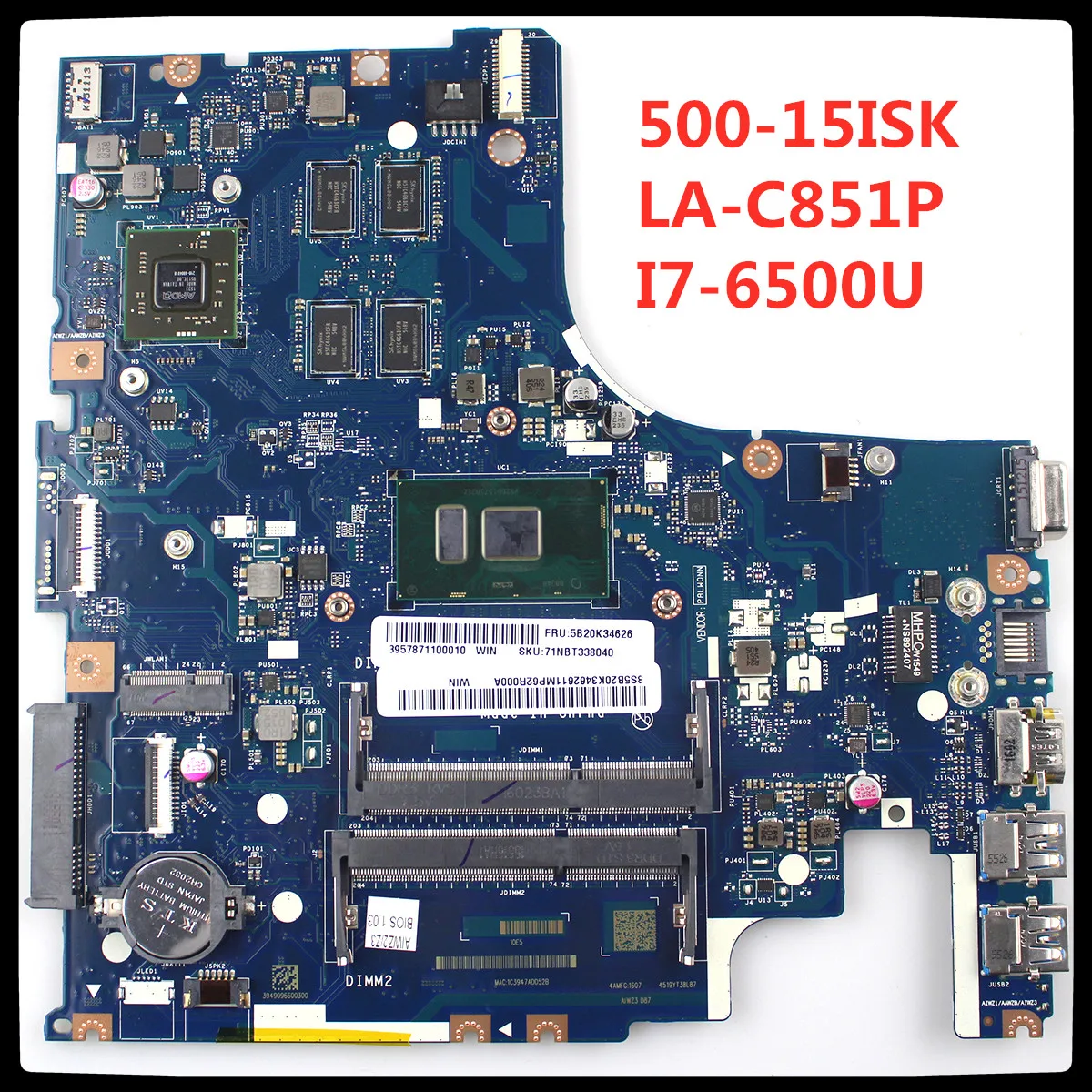 

LA-C851P Laptop motherboard For LENOVO Ideapad 500-15ISK I7-6500U Mainboard AIWZ2 AIWZ3 5B20K34591 100% working