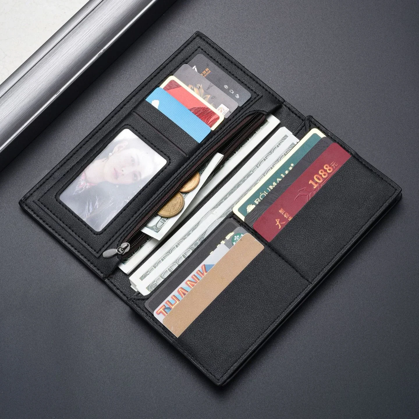 GAEKEAO Portafogli Uomo in Vera Pelle, Portafoglio da Uomo con blocco RFID con 15 Porta Carte di Credito, 1 Finestra ID, Portamonete Cerniera, 2 Scomparti Banconote, Bifold Portafogli