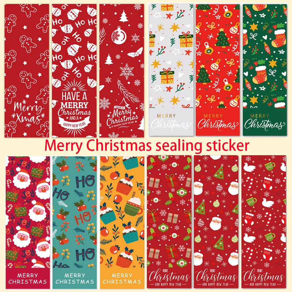 30-60Pcs New Merry Christmas Stickers 3x9cm Rectangle Red Christmas Gift Box Decor Seal Sticker Cute Santa Stickers Stationery