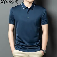 Polo Homme AYUNSUE de Luxe 100% Soie de Mûrier Véritable – Qualité Supérieure, Collection Été 2026, T-shirt Uni à Manches Courtes 4