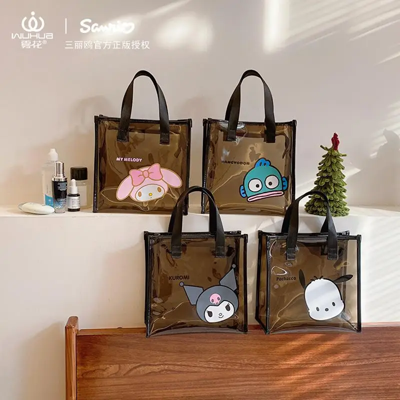 

New Sanrio Kawaii Anime Handbag Cute Cartoon Kuromi New Transparent Waterproof Makeup Bag Wash Bag Portable Makeup Bag Gifts