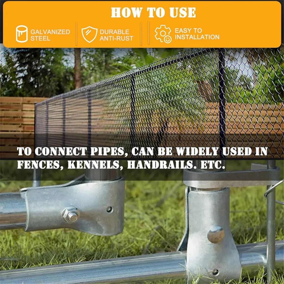 ABDR-1-3/8In X 1-3/8In End Rail T Clamp, Galvanized Steel Chain Link Fence T Clamp, End Rail Clamp for 1-3/8In OD Pipe 4 Pack 3