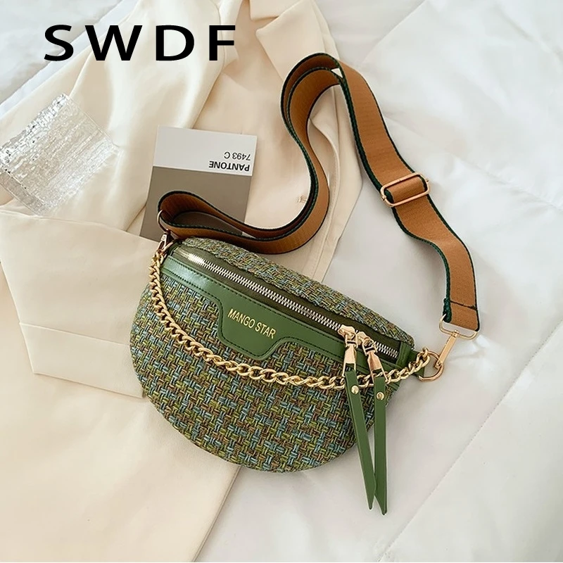 Knitted Waist Packs For Women Weaving Fanny Packs Female Waist Bags