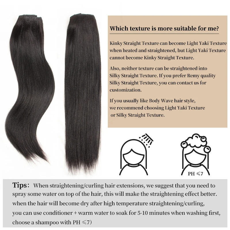 Yaki Straight Clip ins Human Hair Seamles Hair Extensions Light Yaki Clip Ins 12-24