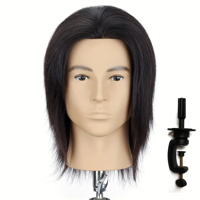 Tête de Mannequin 100% cheveux humains pour hommes, 8 pouces, pour coiffeur, pratique du beauté, formation au coiffeur, tête de Mannequin avec support à pince (bl naturel) 1