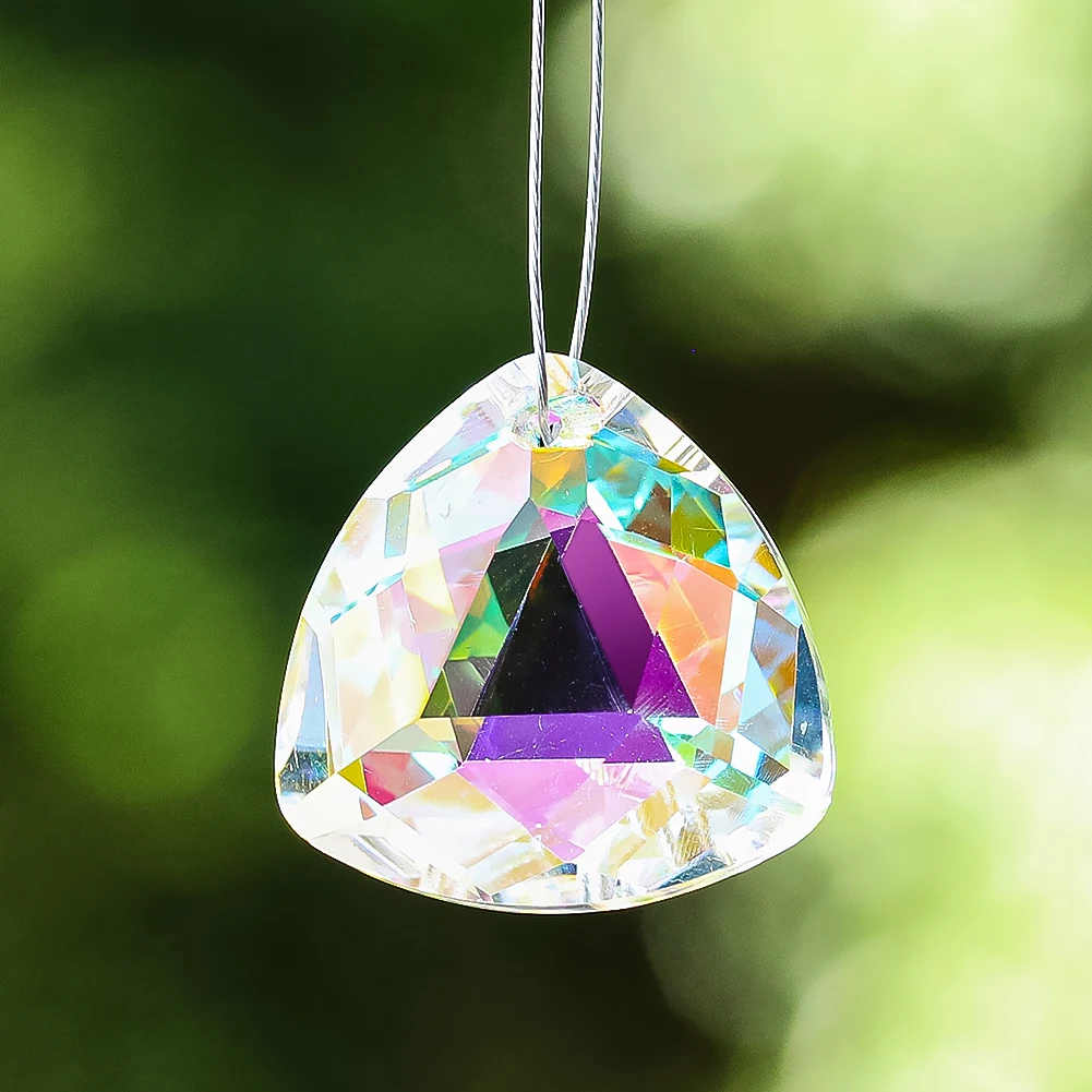 2pcs AB Color Single Hole Reuleaux Triangle Faceted Prism Crystal Pendant Clear K9 Glass Suncatcher Garden Reflective Bird Scare