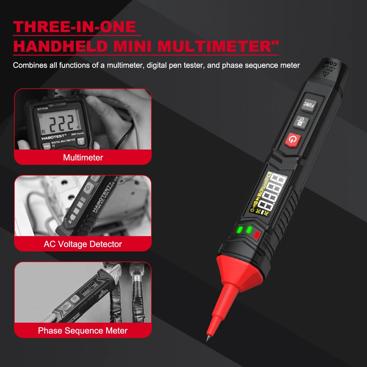 HABOTEST HT121 Digital Pen Type Multimeter DC AC Voltage Tester Smart Voltmeter 4000 Counts True RMS NCV Resistance Hz Tester digital multimeter