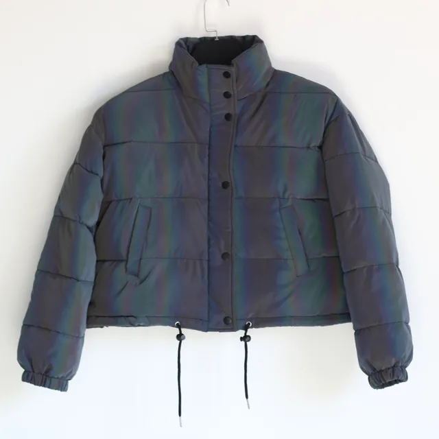 Holographic Reflective Cropped Puffer Jacket 6