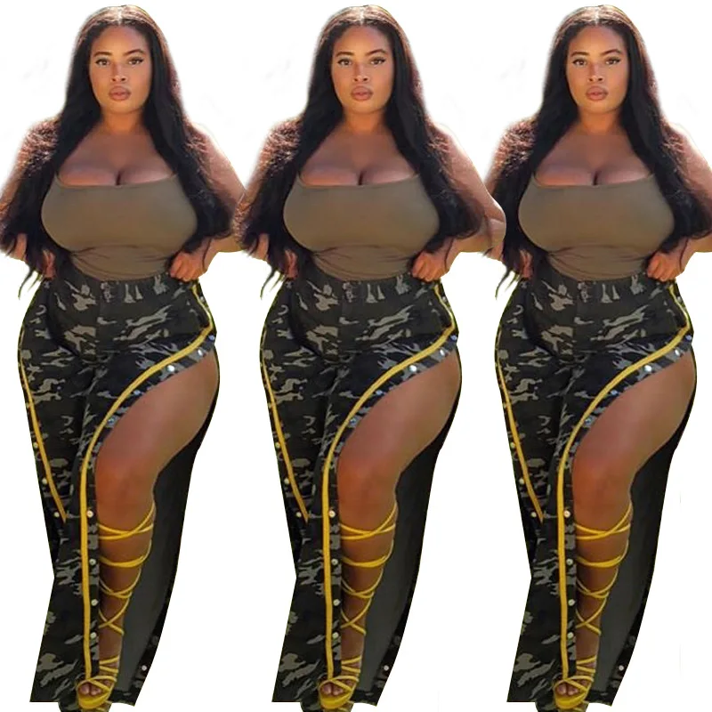 

2022 Summer Women's New Style Water Washing Camouflage Four Button Sexy Wide Leg Pants