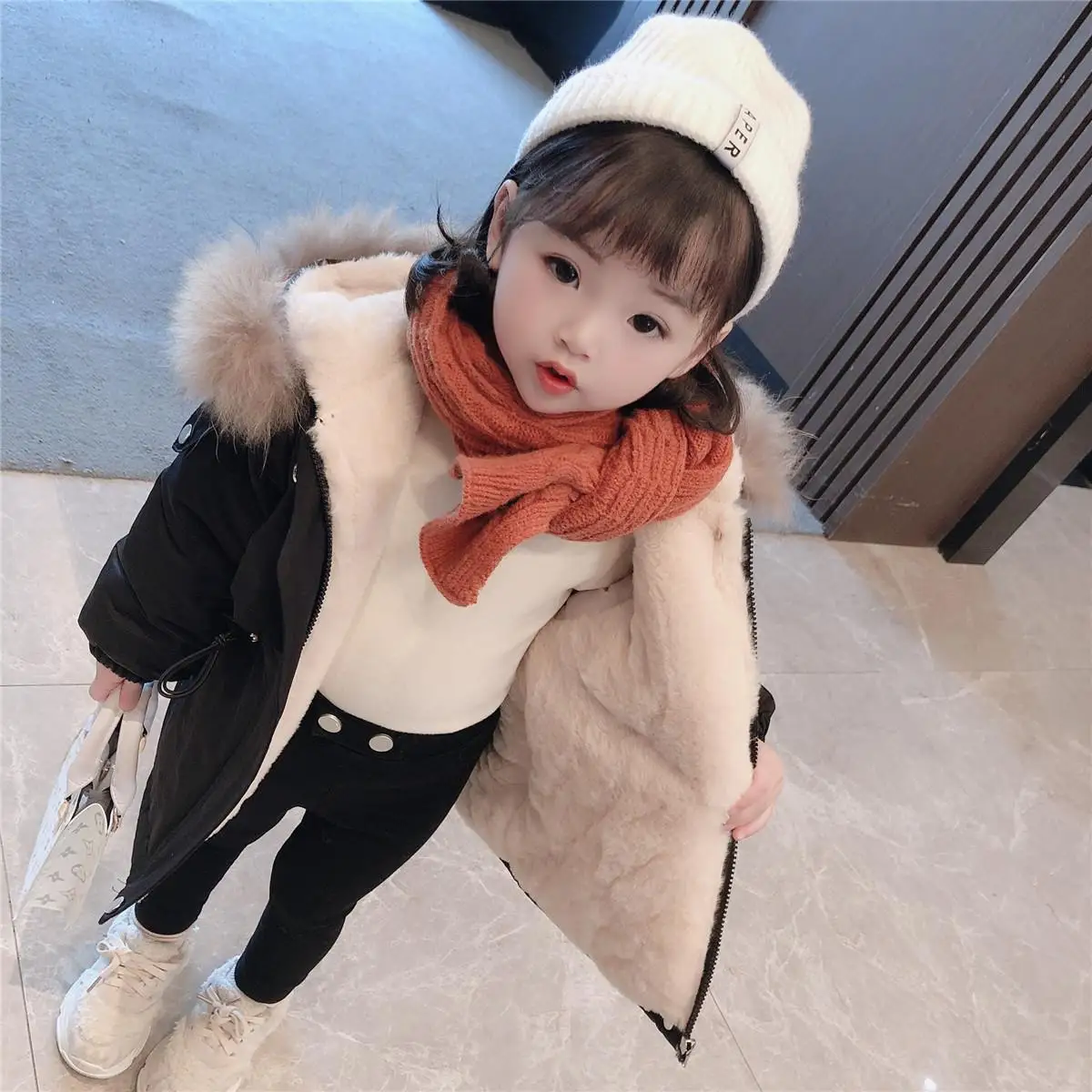 여아용 후드 플러스 벨벳 코트, 두꺼운 외투, 따뜻한 겨울 상의, 면, 십대 양털, 어린이 C, 2023, 가을