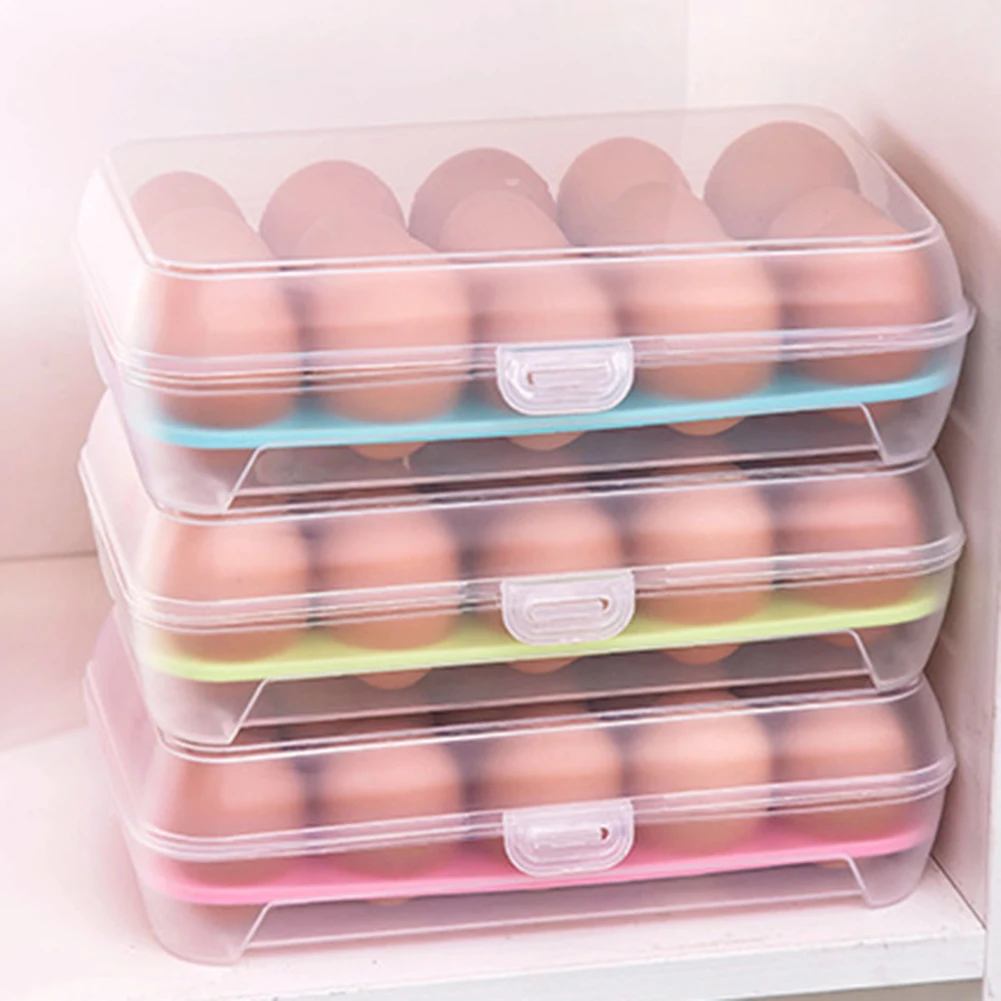 15 Grids Plastic Egg Storage Containers Box Refrigerator Organizer