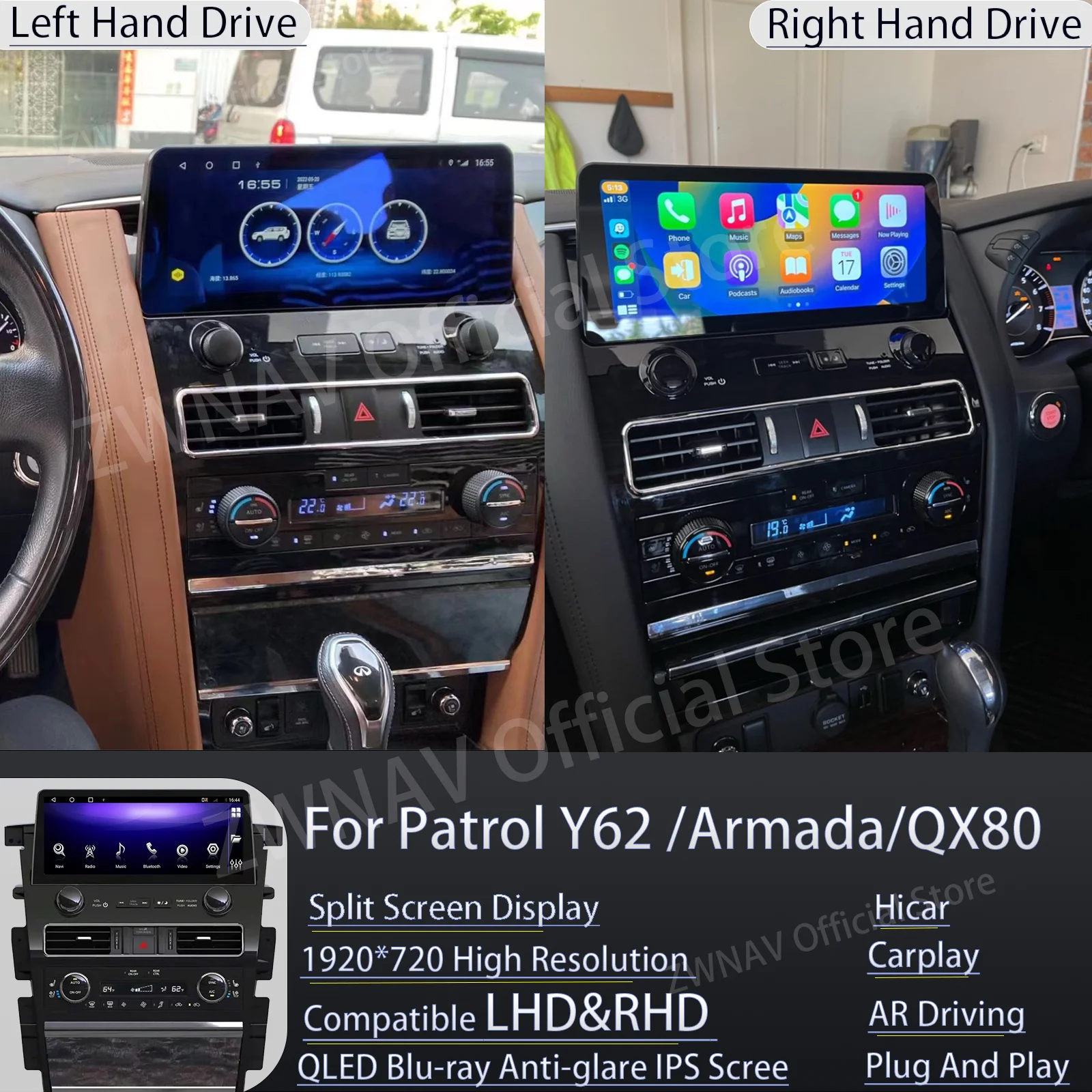 Carplay Android 11For Nissan Armada Patrol Royale SL Y62 QX80 QX56 2010