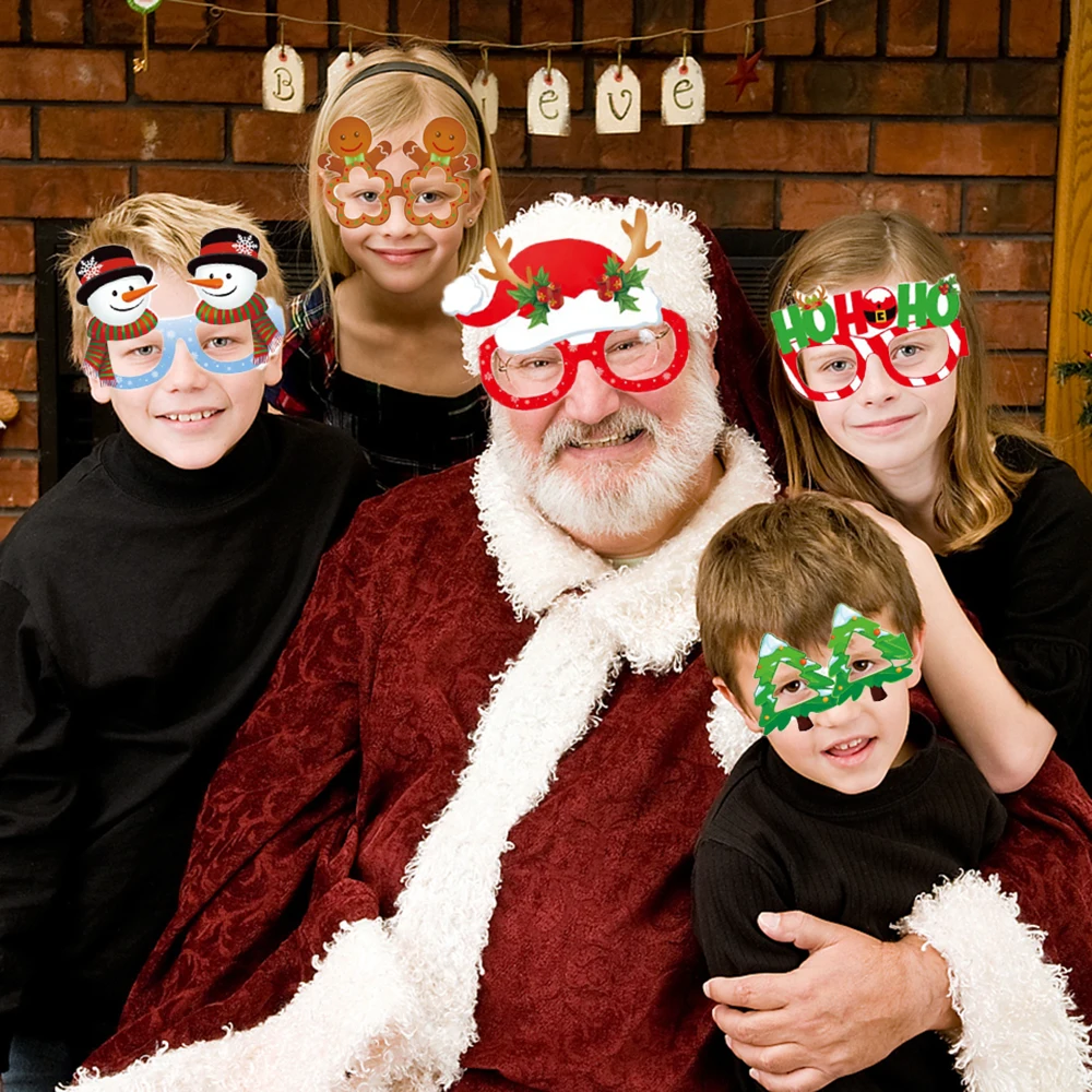 8Pcs Christmas Paper Glasses Santa Claus Snowman Glasses for Kids Diy Cosplay Photo Props Christmas Party Decoration Supplies
