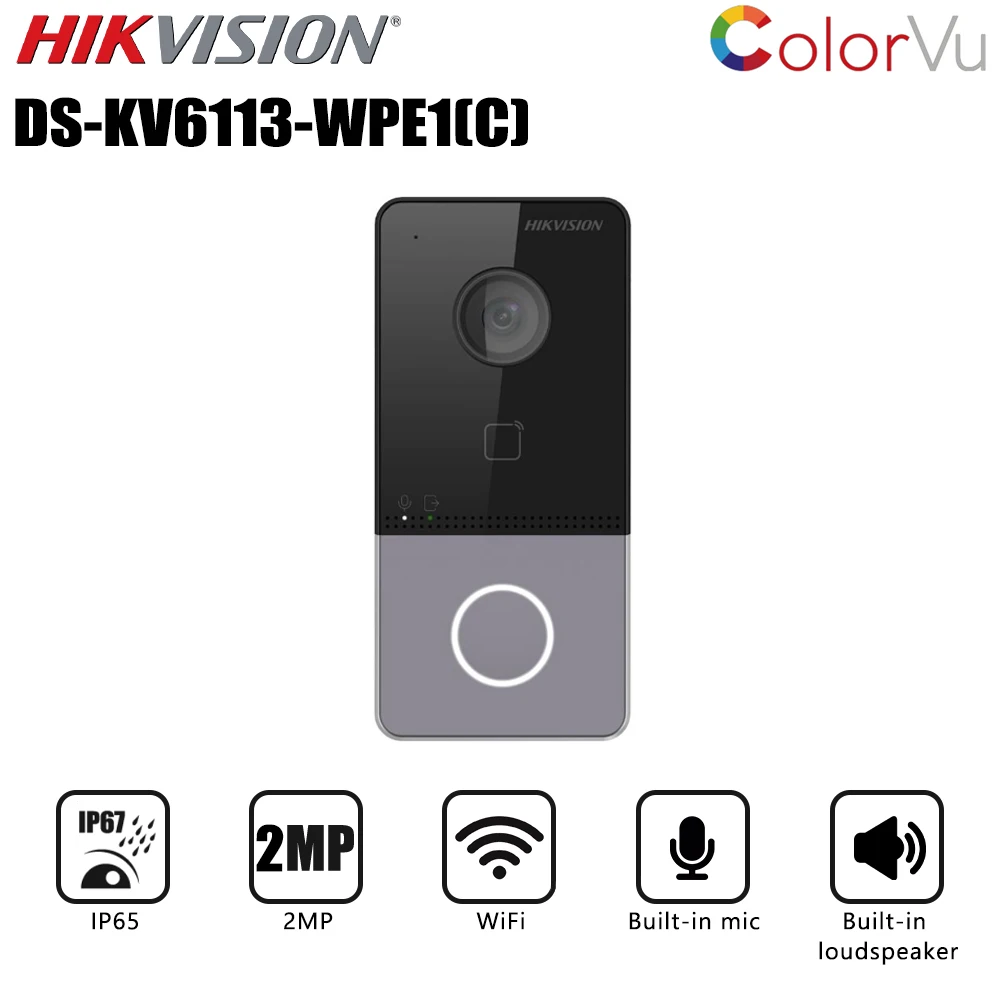 

Hikvision DS-KV6113-WPE1(C) 2MP Built-in mic and built-in loudspeaker support Wifi POE PI65 Doorbell smart home