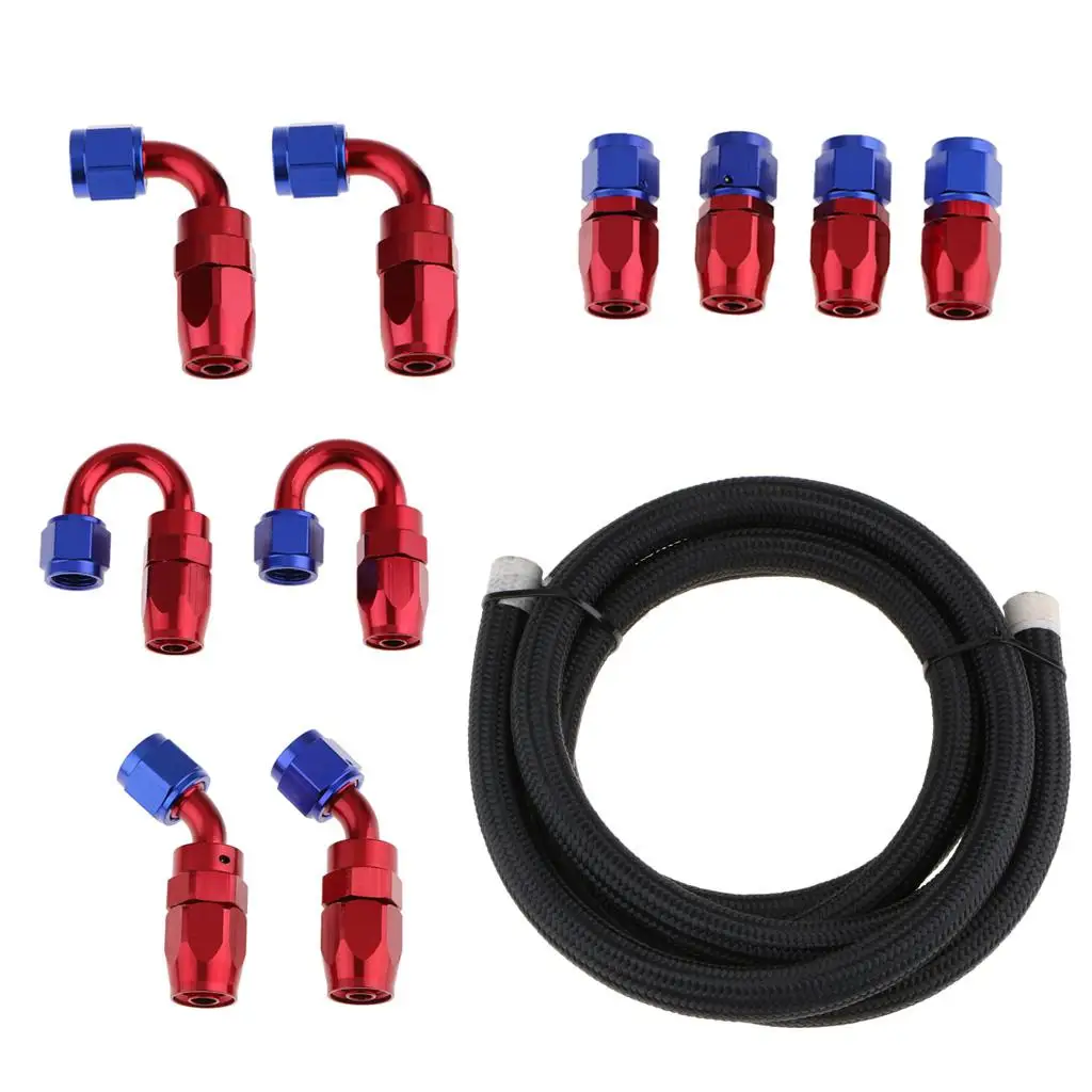 AN8 Nylon Braided Oil/Fuel Line/Hose+ Aluminum Hose End Fittings s