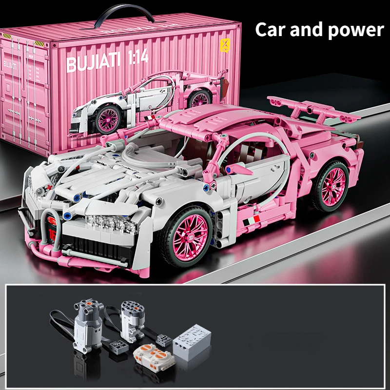 كتل بناء وردية من طراز RC Tech Racing Roadster بمق...