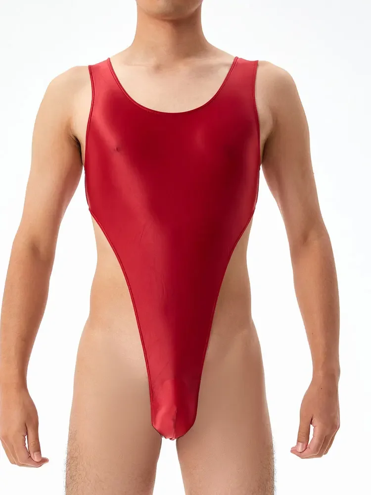 Men's Onesies Sleep Wear Elastic Shaper U Bulge Pouch Sexy Bodysuit Oily Silky T-crotch High Cut Tights Man Leotard Lingerie men bodysuits men lingerie