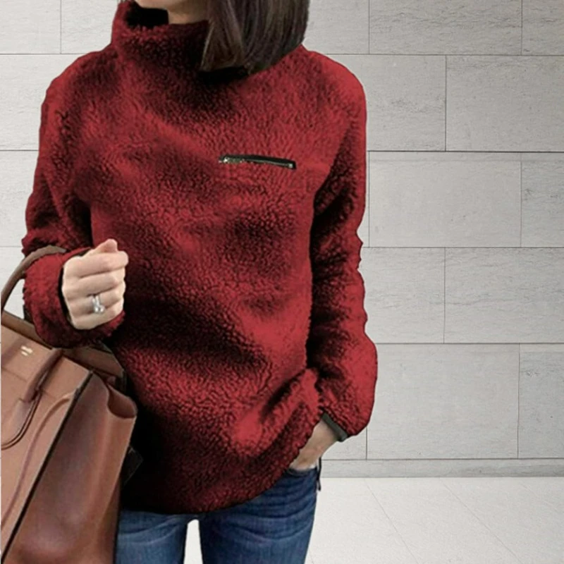 Winter Super Soft and Comfortable Solid Color Turtleneck Pullover Women's Sweater Fashion Zipper Sexy Top Ladies Hipster Clothes 4