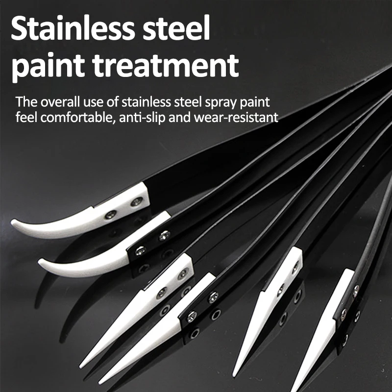 Black Handle Ceramic Stainless Steel Tweezers Straight & Curved Pointed Tip Acid and Alkali Resistant Insulation Clamping Tools tweezer tool,ceramic tweezers