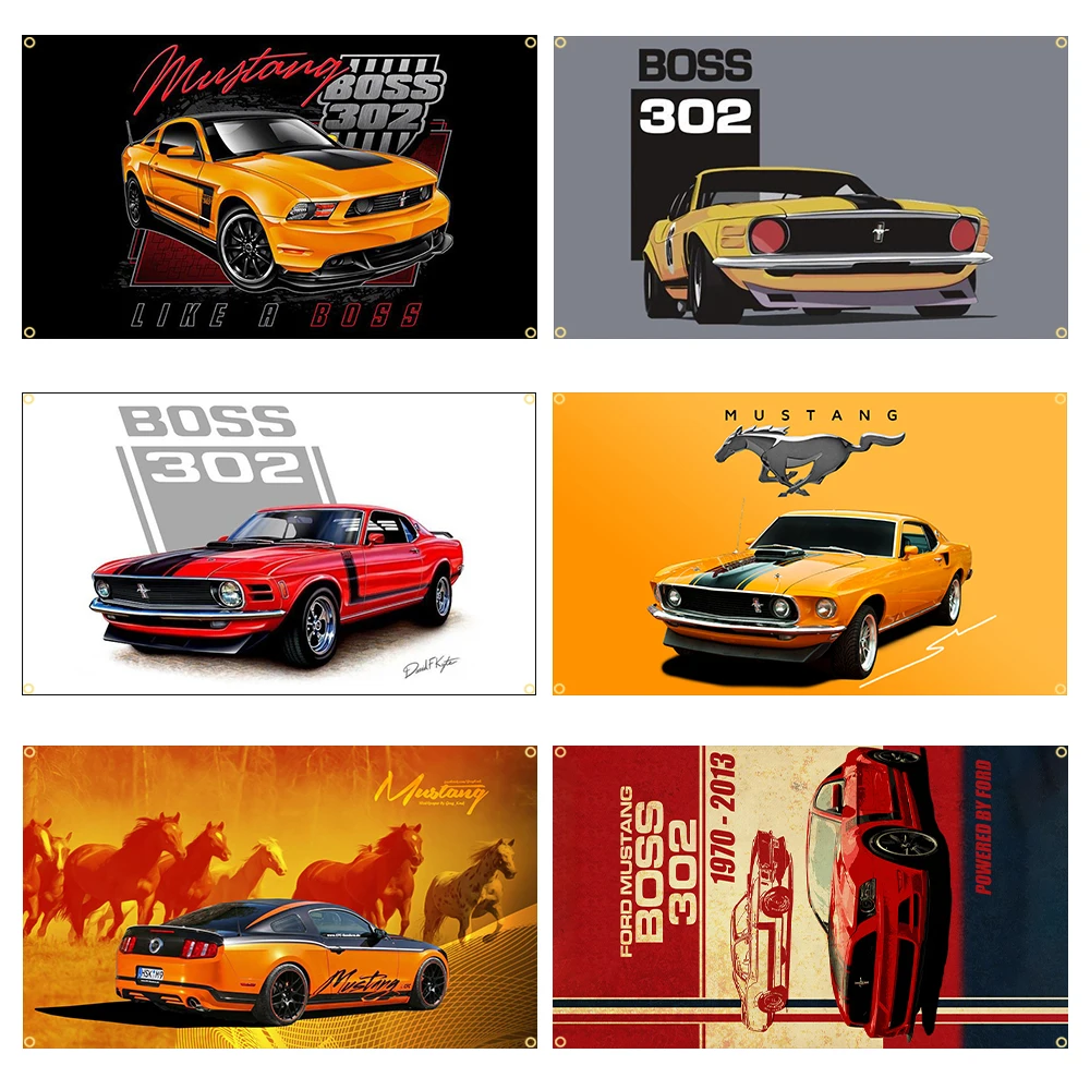 

90x150 см Boss 302 г., флаг гоночной машины Mustangs, полиэстер, печатный декор, баннер, гобелен