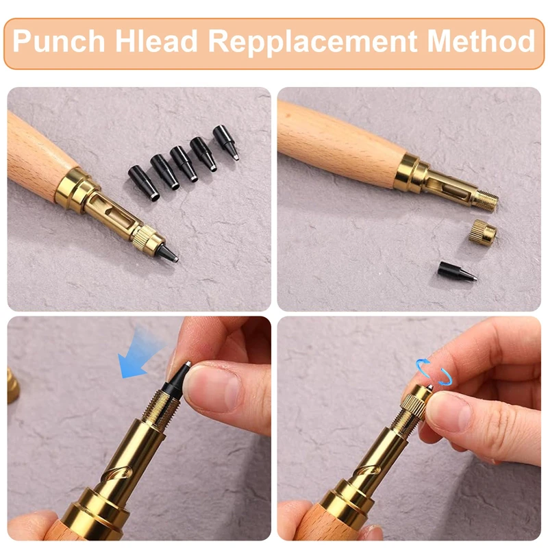 DIY Accessories Leather Punch Tool With 6 Size Tip 1.5–4.0mm Automatic Belts Screw Punch Tool Kit