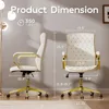 White and Gold Office Chair with Soft Leather Embroidery, Mid Back Vintage Swivel Executive Desk Chair with Wheels and Padded 2