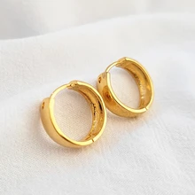 24k Yellow Gold Plated Hoop Earrings For Women 16mm Smooth Round Circle Earing Cuff Brincos Femme Vintage Jewelry Accessories 