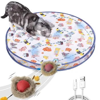 Giocattolo interattivo per gatti con palline rotanti ricaricabili tramite USB - Plastica resistente e poliestere morbido, design a cartoni animati per esercizi e