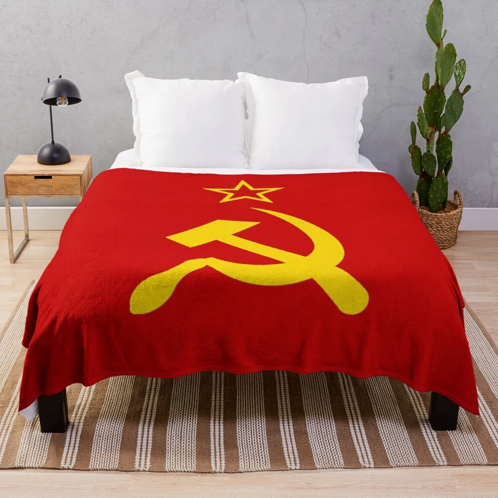 Ussr Hammer And Sickle Cccp Retro Russian Soviet Flag Throw Blanket