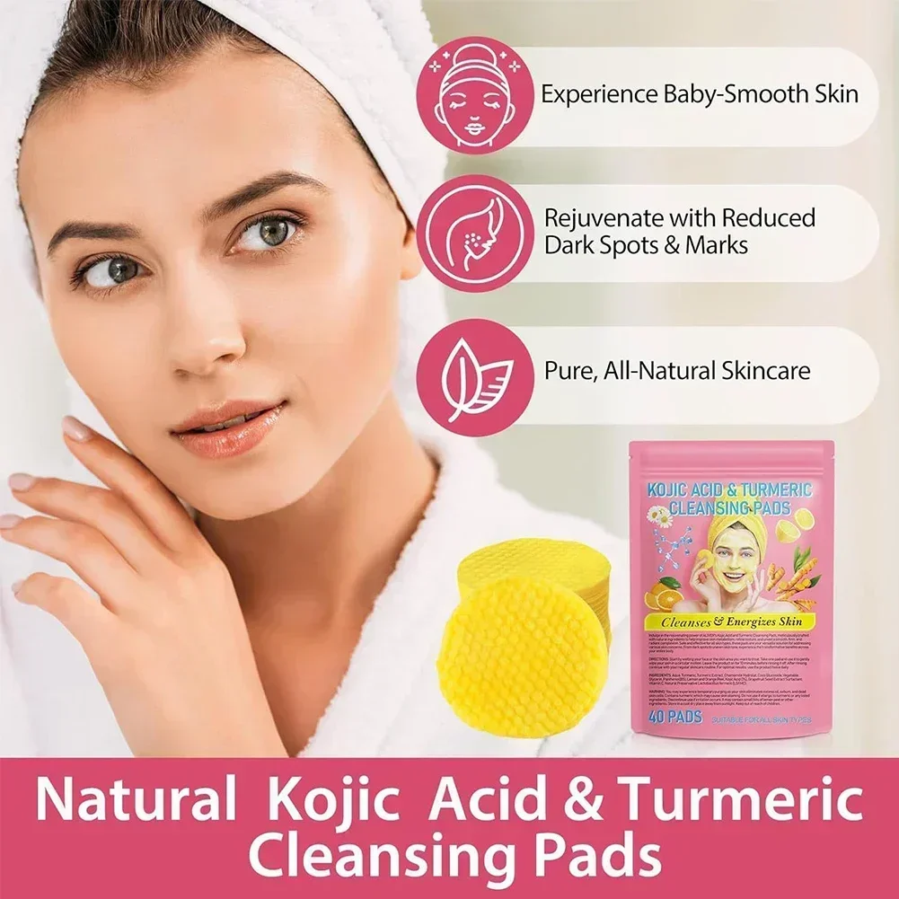40pcs/pack Turmeric Kojic Acid Cleansing Pads Exfoliating Pad Facial Sponges For Cleansing Exfoliating Daily Cleansing Skin Care 6