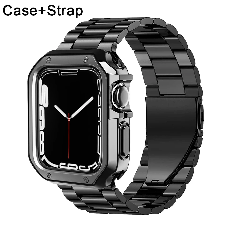 Premium Stainless Steel and TPU Watch Strap with Protective Case