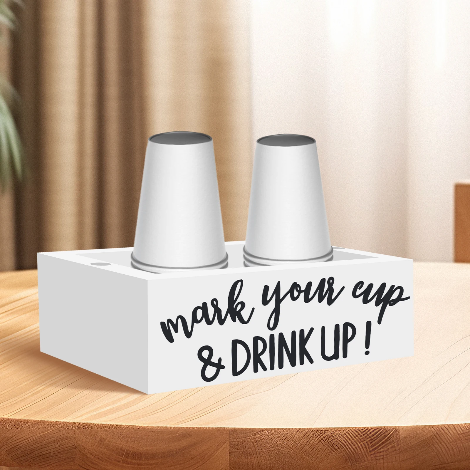 Disposable Cup Storage Holder Multifunctional Desktop Cup Storage Rack Wood Organizer with Marker Holes Desktop Rack