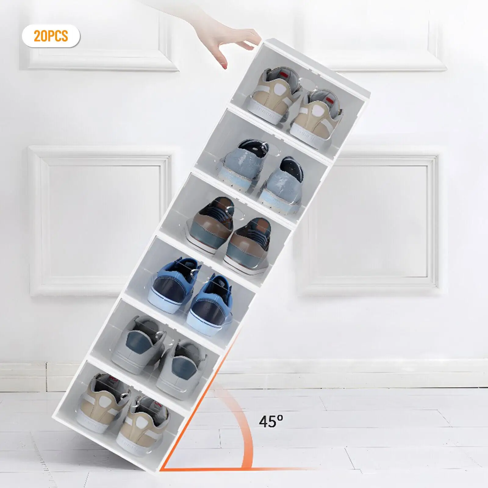 Caixa De Exposição De Sapato De Plástico Transparente, Sneaker Organizador, Recipiente De Sapatos Duráveis, Caso Dustproof, Empilhável, 20 Pcs