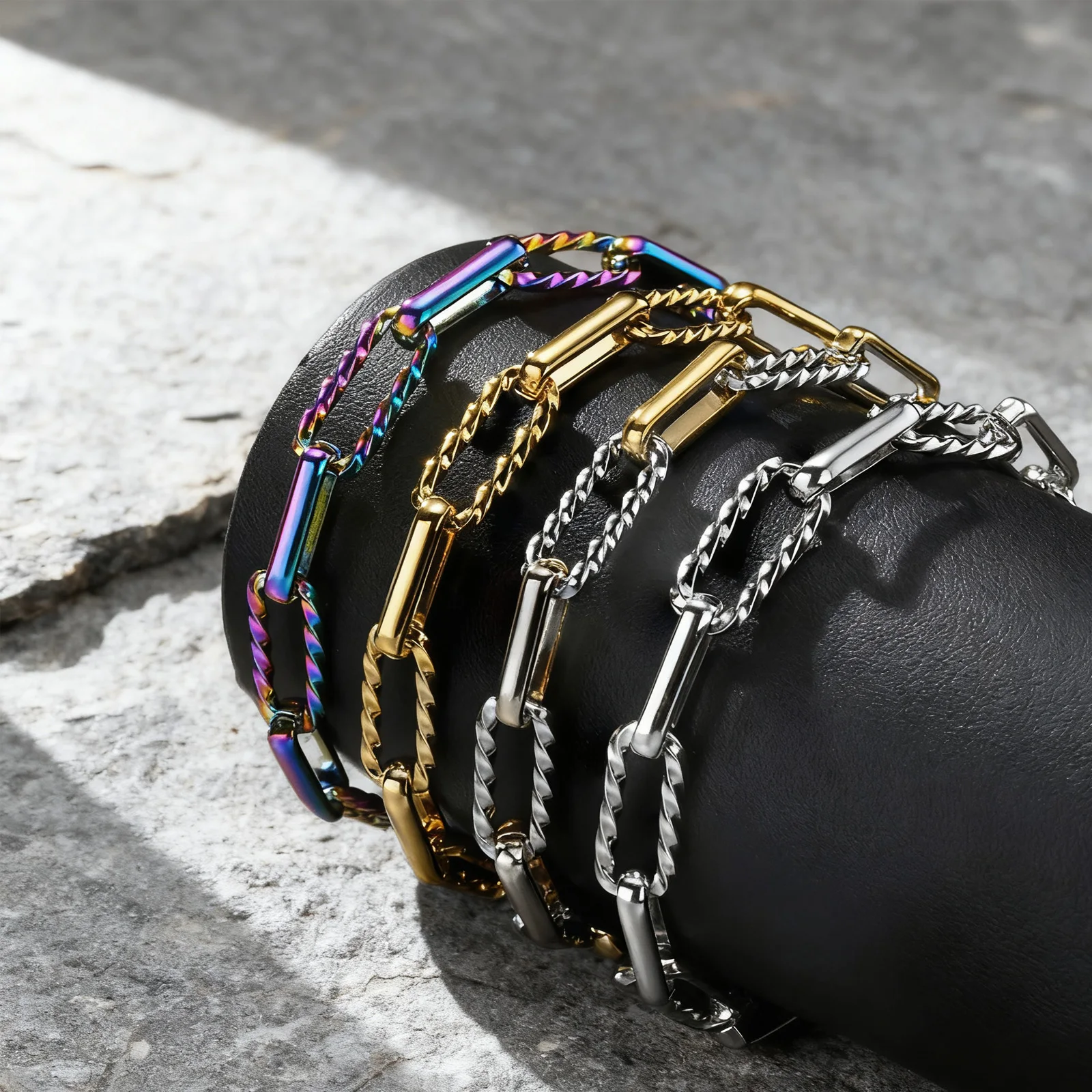 Trendy Men's Chain Bracelet,Stainless Steel Rectangular Chain Wristband,Hip Hop Jewelry Gift