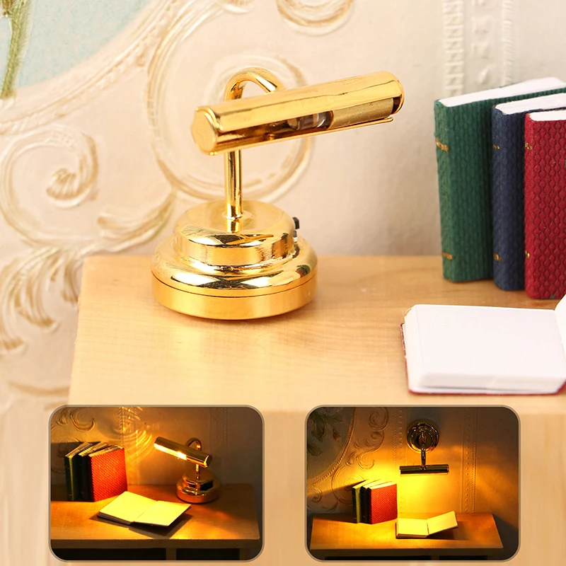 

1:12 Dollhouse Miniature Desk Lamp LED Lamp Gold Wall Light Lighting Home Furniture Model Decor Toy Doll House Accessories