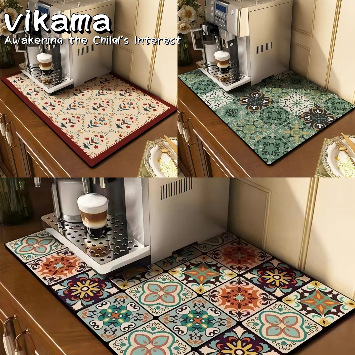 Coffee Machine Mat Classical Flowers Diatomite Kitchen Entrance Table Heat Insulation Anti-scald Carpet