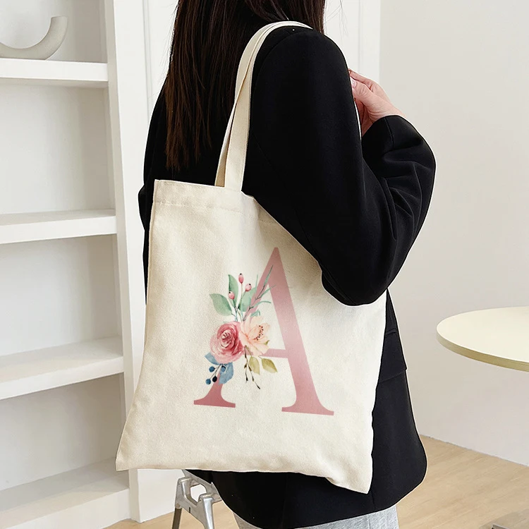 Canvas Tote Bag Letter Print Aesthetic Personalized Reusable Grocery Bags Shopping Shoulder Bag Casual Travel Tote