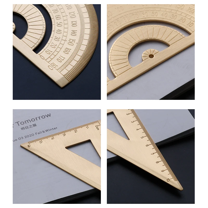 Brass Straightedge,Triangulator,Protractor,Teaching Mathematics Laboratory Office Student Stationery Drawing Tools Accessories