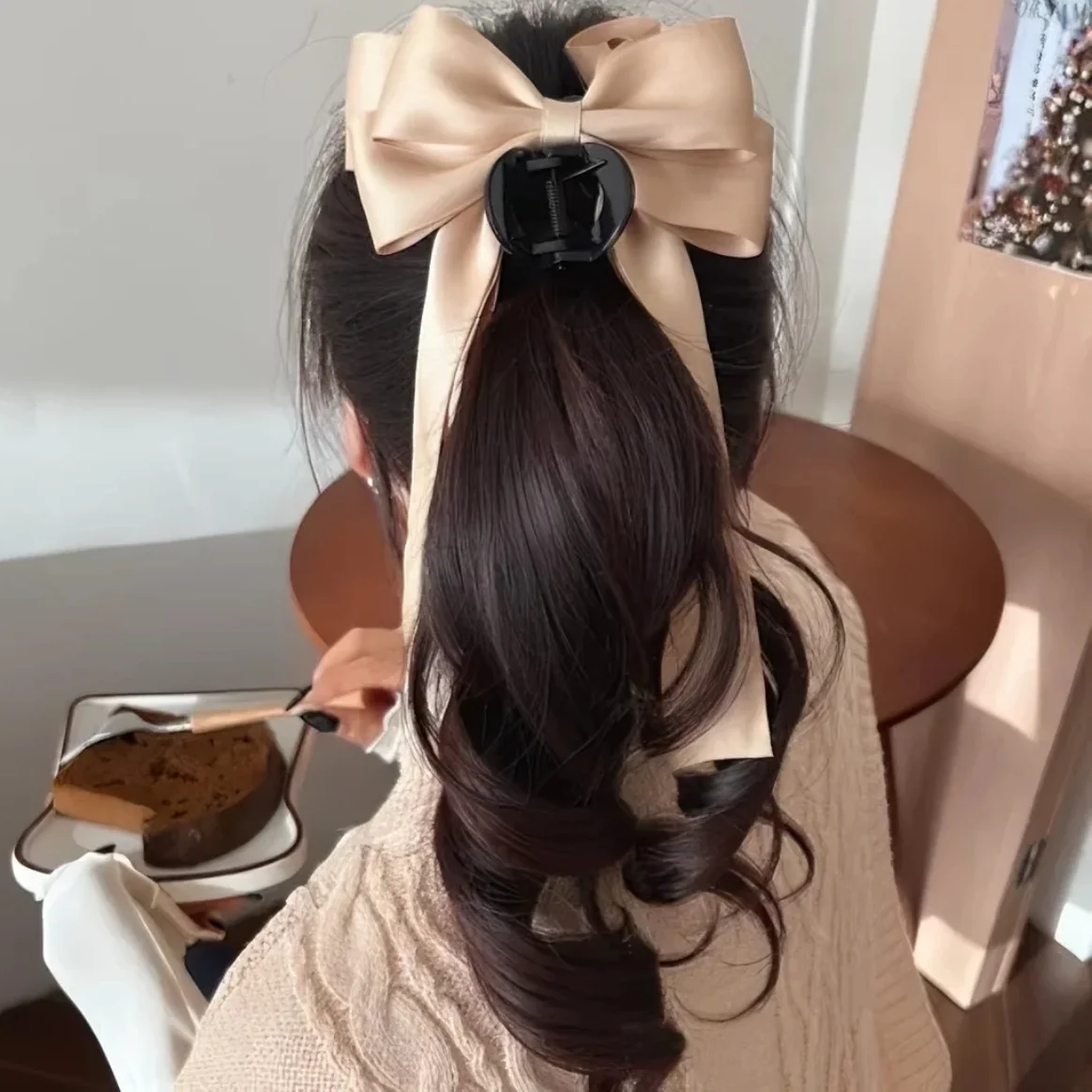 Large Bow Ribbon Hair Claw Clip Hairpin Shark Claw Hair Clips Solid Color Bowknot Barrettes For Ponytail Women Hair Accessories