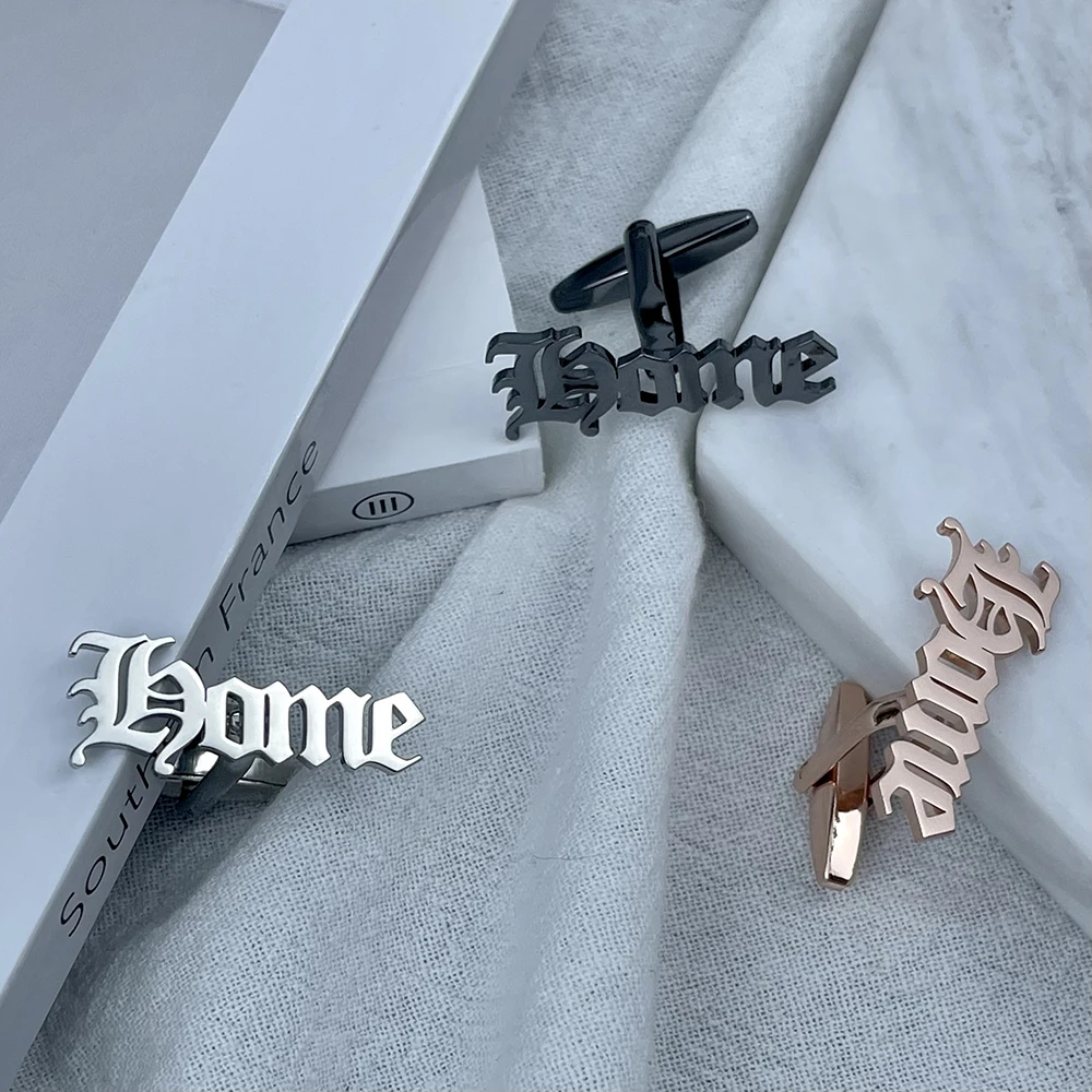 

Custom Home Cufflinks Men's Fashion Cufflinks Silver Color Letter Cuff Button for Male Gentleman Shirt Wedding Cuff Links Gifts